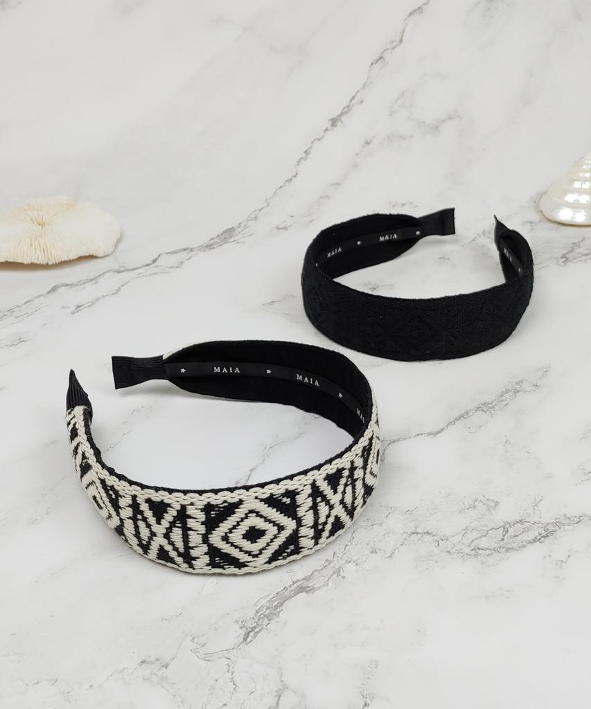 Maia Geometric Pattern Headband - Black