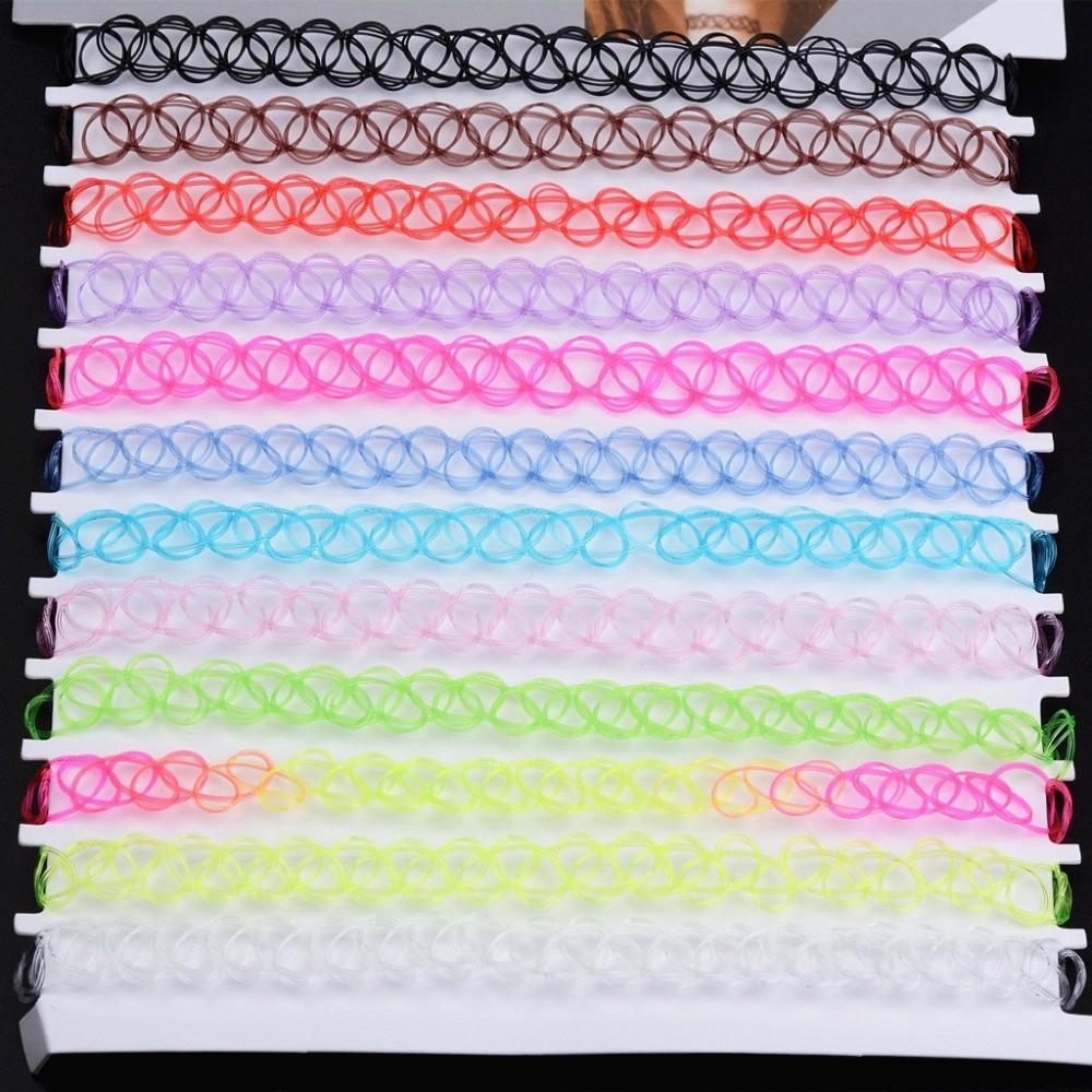 12 stuks/set Punkstijl Visdraad Choker Ketting Kleurrijke Sleutelbeen Ketting Gelaagde Sieraden