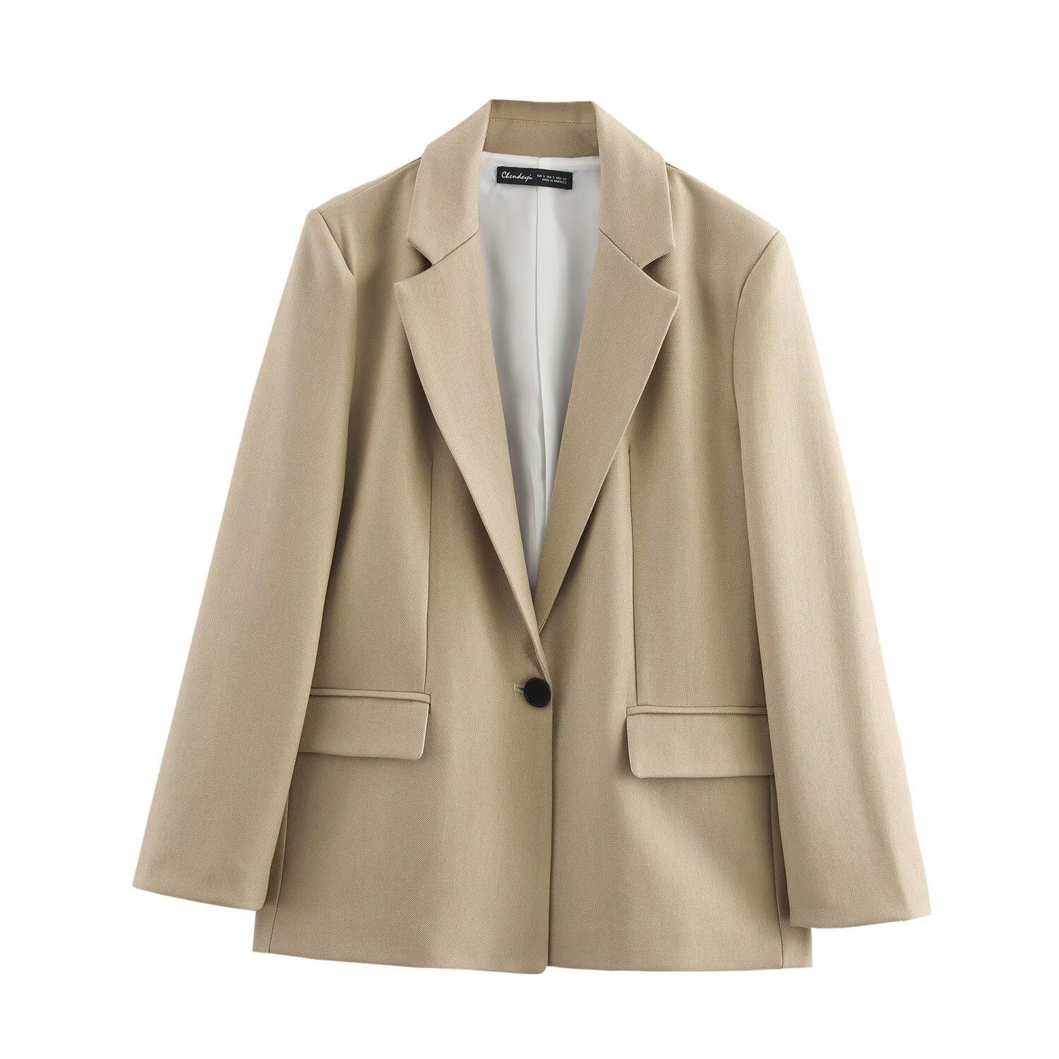 

Женский европейский и американский пиджак-костюм с отложным воротником и подплечниками, мода весна 2025, прямой крой Extra Small коричневый