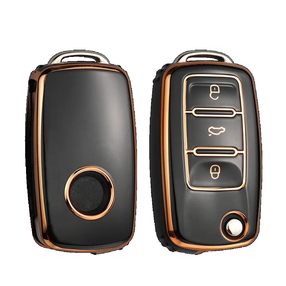Capa de Chave de Carro em Couro TPU Bolsa Protetora de Cobertura Total para Chave de Carro para VW Volkswagen Polo Tiguan Passat Golf Jetta Lavida Skoda Octavia