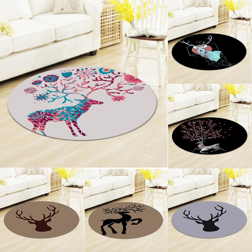 Round Rug with Artistic Floral Deer – Nordic Style Soft Durable Floor Decor for Bedroom & Reading Nook