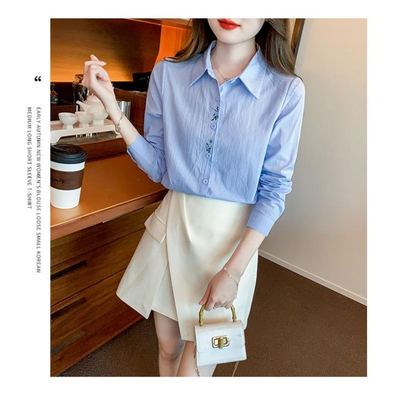 Women Casual Long Sleeve Polyester Shirt With Embroidery