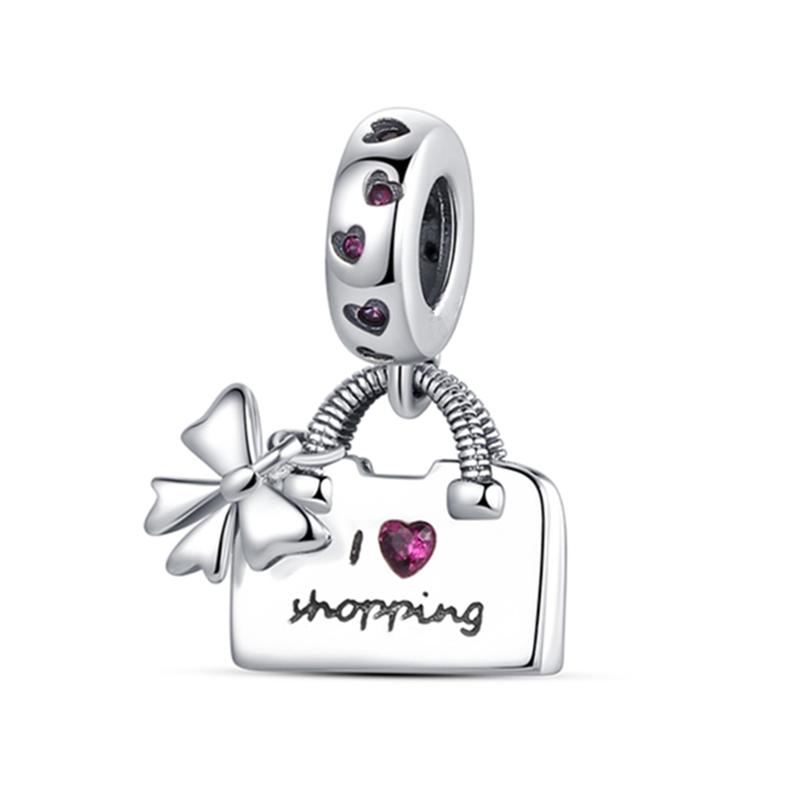 NEW Fit Silver Europeans Bracelet DlY Women Jewelry Gift Pink Travel Purple Backpack Charm Shopping Bag Dangle Bead