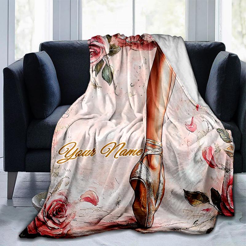 1PC Custom Name Ballerina's Graceful Pose Flannel blankets Patterns Throw Blanket All-Season Soft Gift for Couch, Bed, Camping gifts