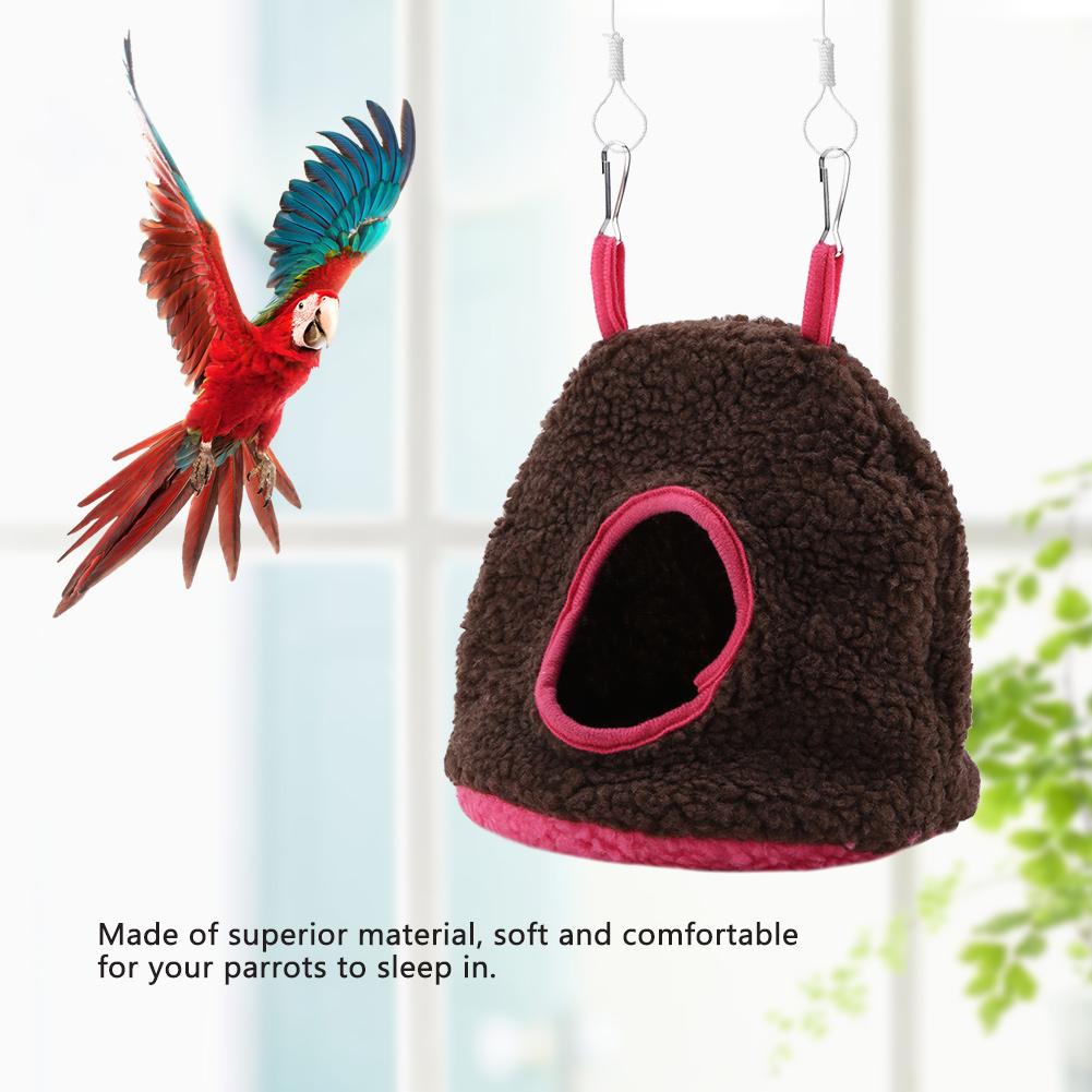 Parrot Nest Berber Fleece Warm Plush Hammock Hanging Swing Bed Cave for Pet Bird Dark Brown