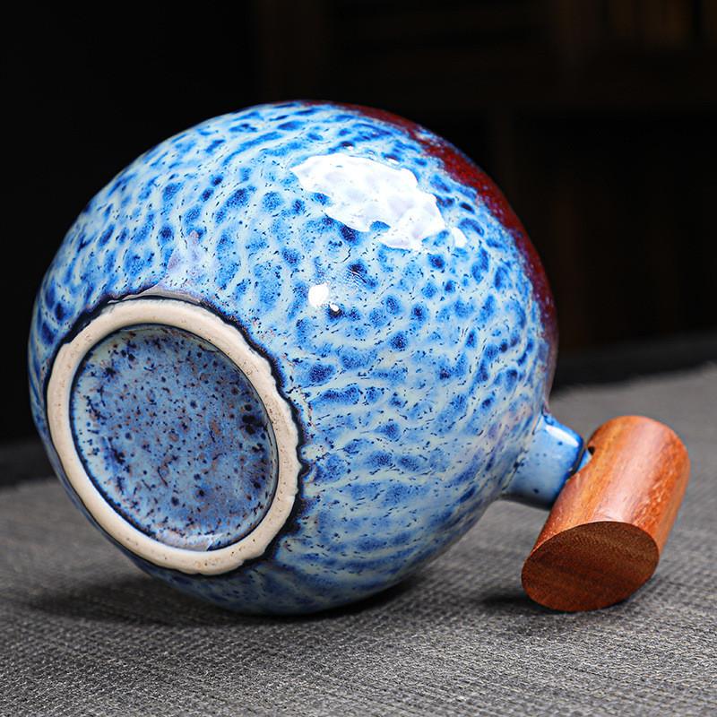Kiln Change Ceramic Tea Cup with Wooden Handle Creativity Milk Cup Suitable for Office and Home