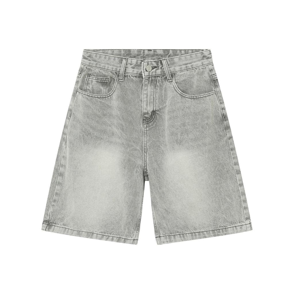 | Old washed denim shorts men's summer straight five-point pants retro medium pants