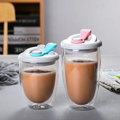 Isolerad glaskopp med lock Läckagesäker dubbelväggig kaffemugg Hållbar transparent tumlare Te