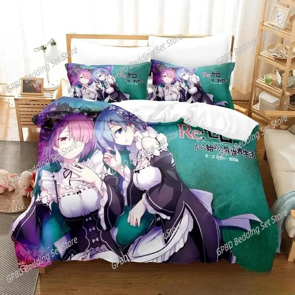 3D Anime Re Zero Rem Ram Emilia 3D Duvet Cover Bedding Set Comforter Linen Pillowcases Home Decor Single Double Twin King Queen