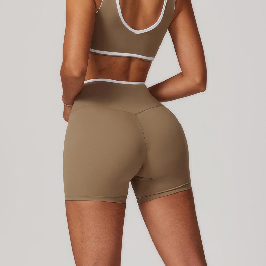 Shorts de Yoga Américains Européens Taille Haute avec Effet Push-Up Pêche - Pantalon de Fitness Trois Points pour Femmes