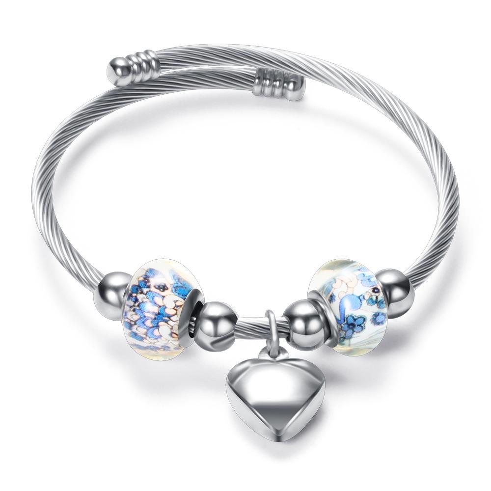 14MM Stainless Steel Beaded Open Heart Bracelet