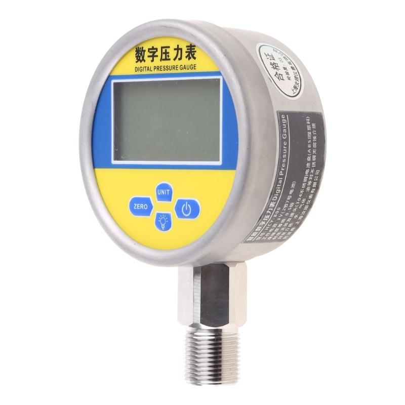 Digital Hydraulic Industrial Pressure Gauge Lower Mount Battery Powered Large LCD Dispaly Reset Function 5 Units Durable