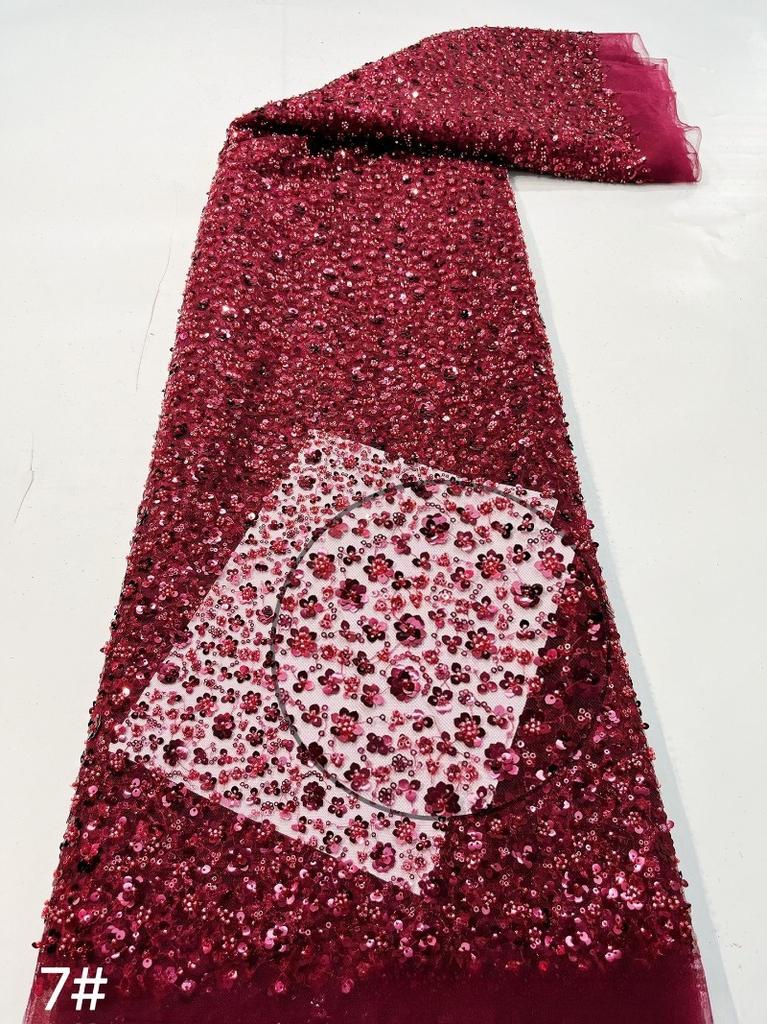 1/3/5Yard Small Plum Blossom Sequined Embroidery Fabric African Beaded Lace Fabric for Sewing Nigerian Wedding Party Lace Fabric