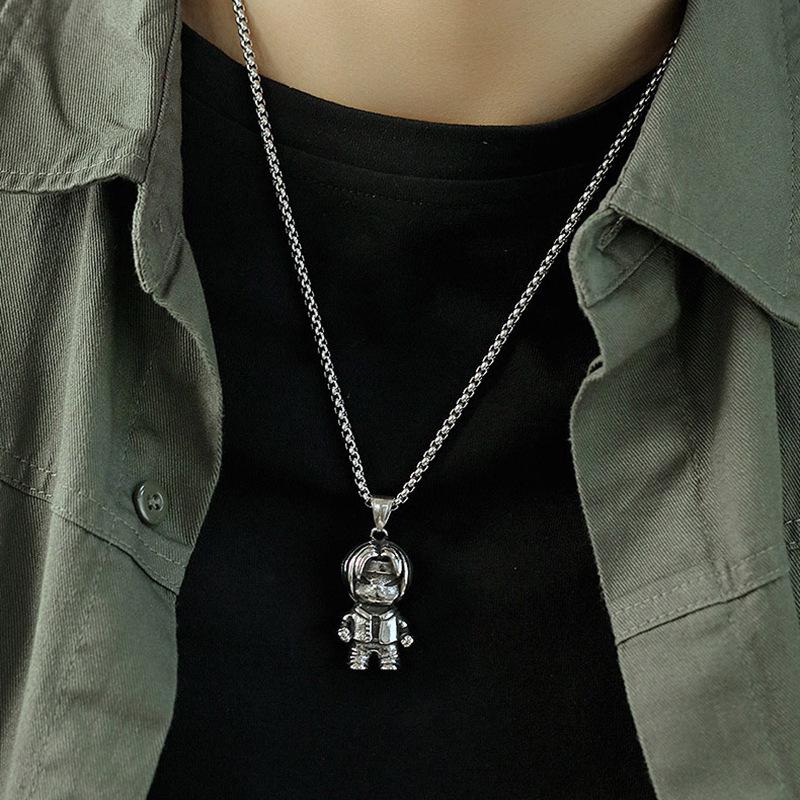 Trendy Cartoon Human Robot Character Titanium Steel Men's Necklace Japanese and Korean Jewelry