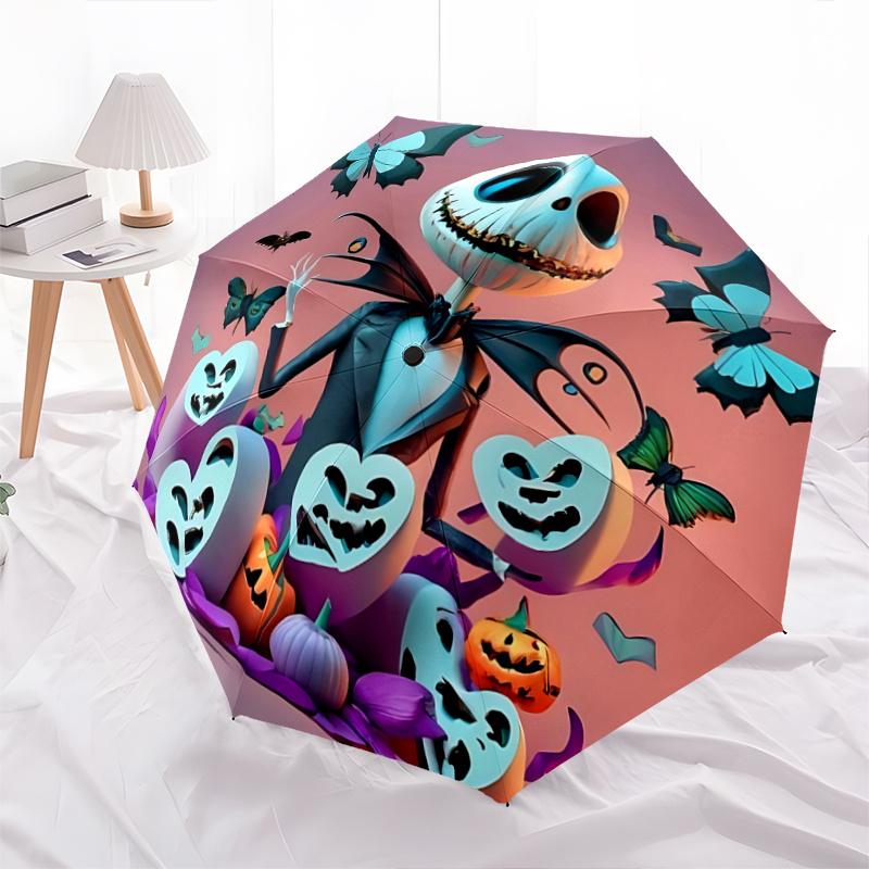 1pc Butterfly Pumpkin Jack Halloween Theme Automatic Opening and Closing Umbrella, Lightweight 3-Fold, With Cute Cartoon Characters, Suitabl