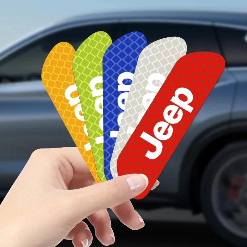 4Pcs Scratch Resistant Car Door Reflective Sticker for Jeep Renegade Wrangler JK Grand Cherokee Safety Warning Auto Accessories