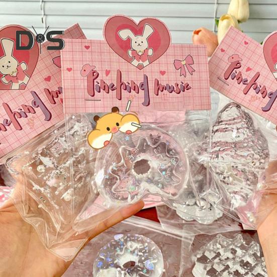 Clear Waffle Squeeze Toy Stress Relief Transparent Donut Toast Croissant Pinch Sensory Toy Kids Teens Adults Soft Stress Ball Cat Paw Fidget Toy