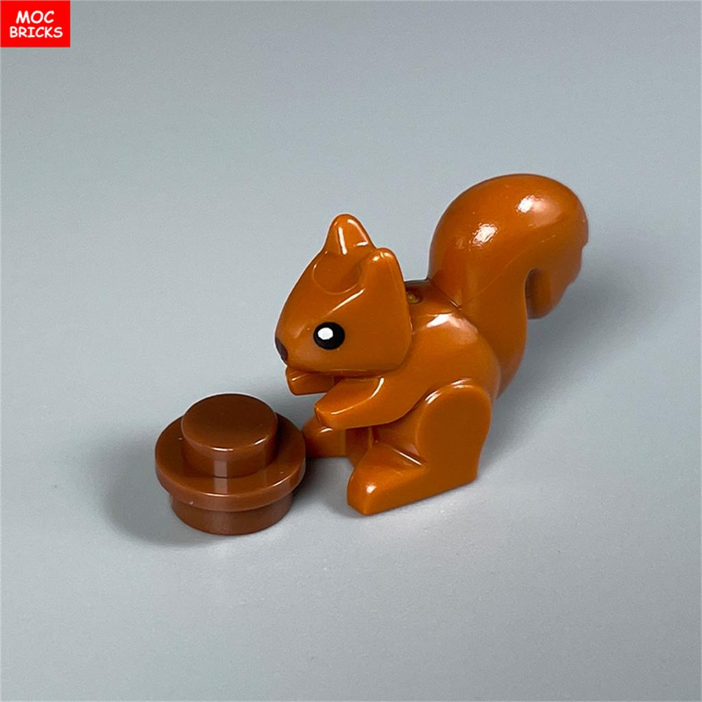 MOC Bausteine Eichhörnchen Tiere Pflanze Kiefer Hütte Gestrüpp Gestrüpp Dschungel Wald See Szene Baustein Kinderpuppen Kinderspielzeug