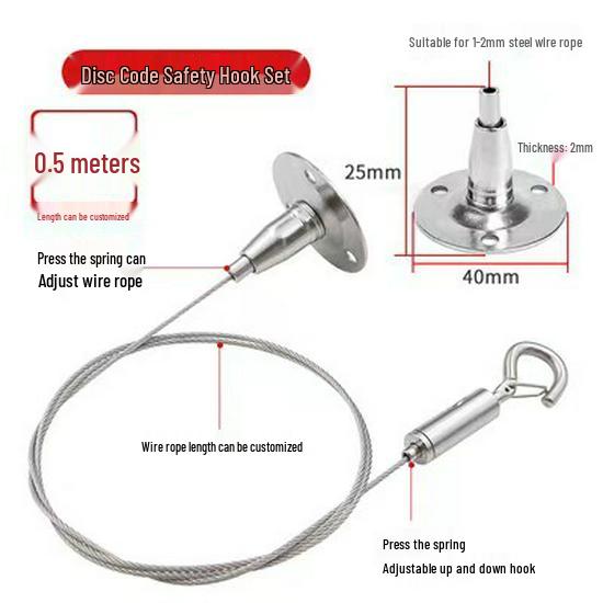 304 Stainless Steel Adjustable Safety Hanging Wire with Hook for Billboards, Lamps, and Pictures