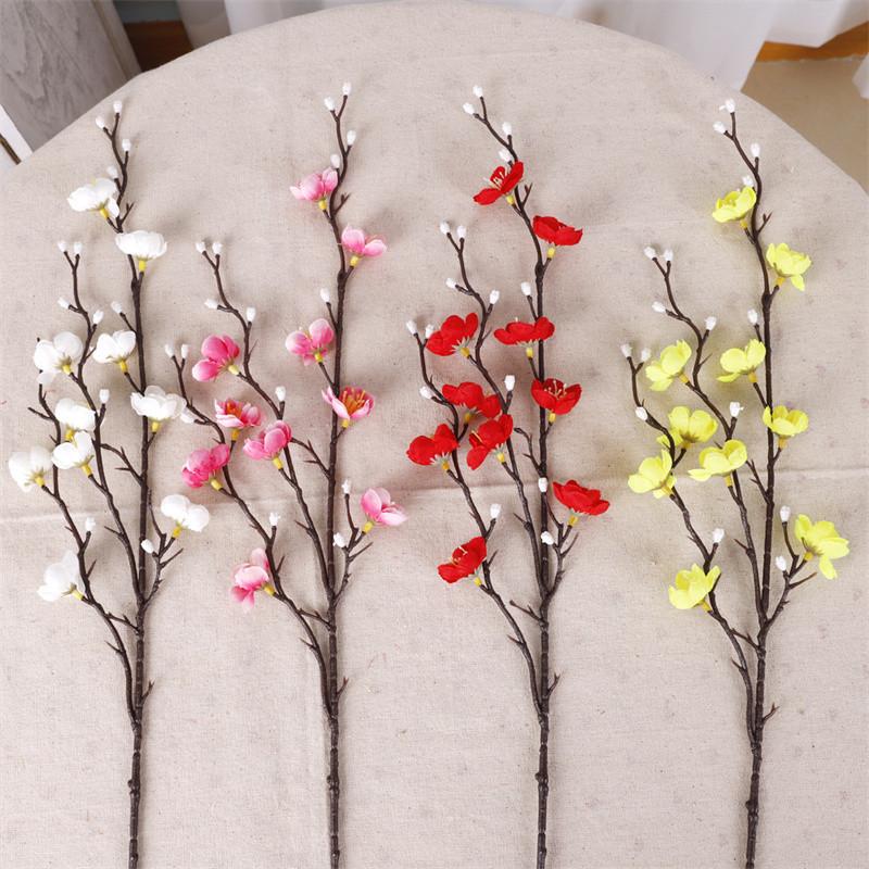 56cm Long 10pcs/lots New Year Ornaments Simulated Flowers Plastic Silk Cloth Preserved Plum Blossom Poles Artificial Wedding Plum Blossom Flowers