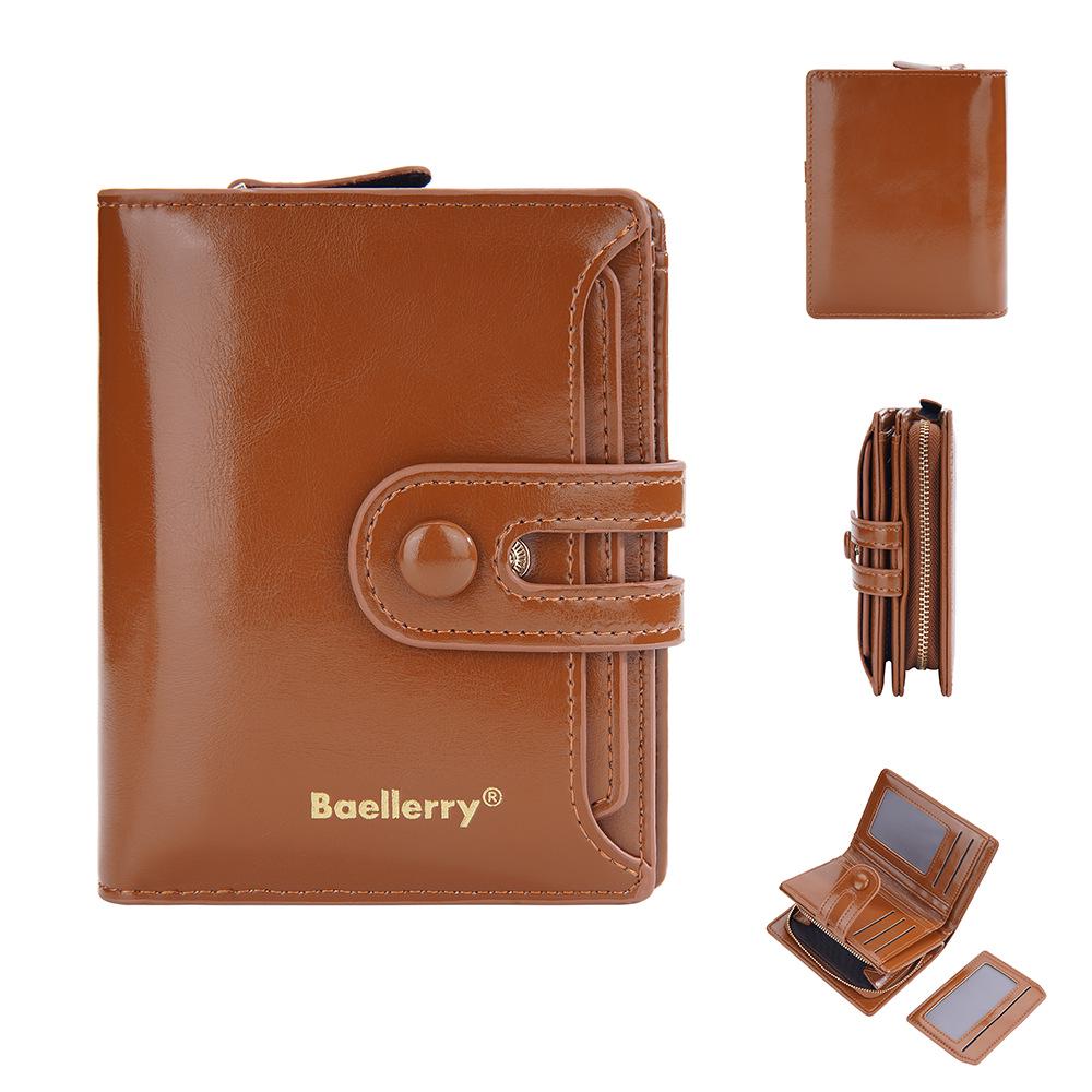 

Baellerry Women s Oil Wax Leather Wallet – Short, Multi-Card Slots, Buckle, Zipper Coin Purse