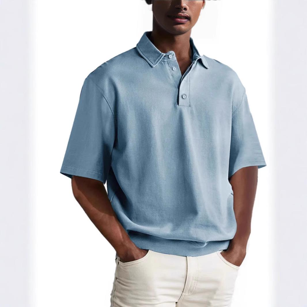 

2025 Мужская одежда Весна Лето Мужская повседневная мода Рубашки поло Мужская рубашка поло с коротким рукавом и воротником-стойкой Мужская приталенная рубашка поло M небесно-голубой