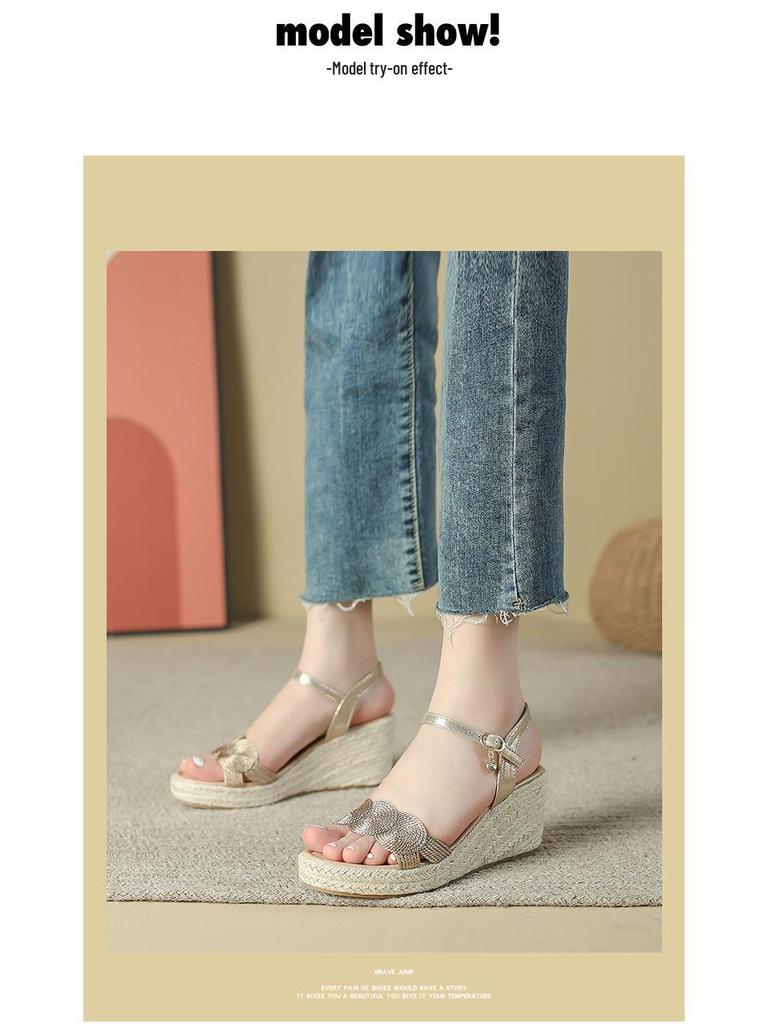Women's Cross-Border Wedge Sandals - High Heel, Thick Platform, Casual Outdoor, Hemp Braid Fisherman Style