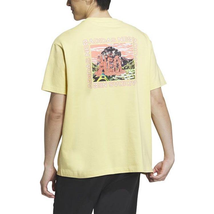 Adidas Neo Round Neck Casual Letter Print Short Sleeve T-Shirt Men Tops Beige IA6853