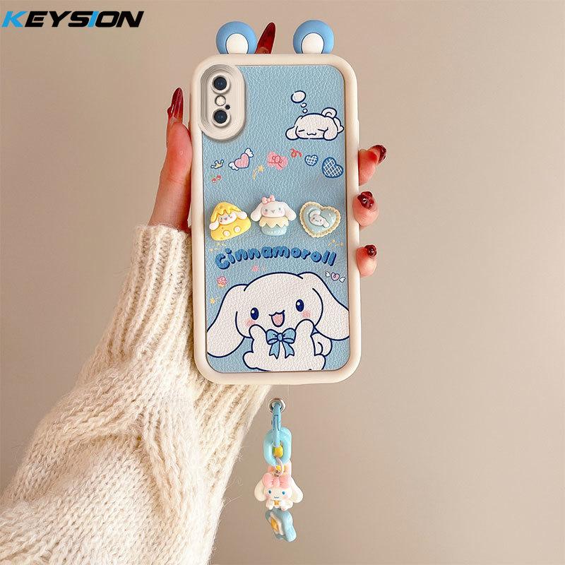 KEYSION Cute Ear 3D Cartoon Case for iPhone XS Max X with Bracelet Soft Silicone Shockproof Phone Back Cover for iPhone XR