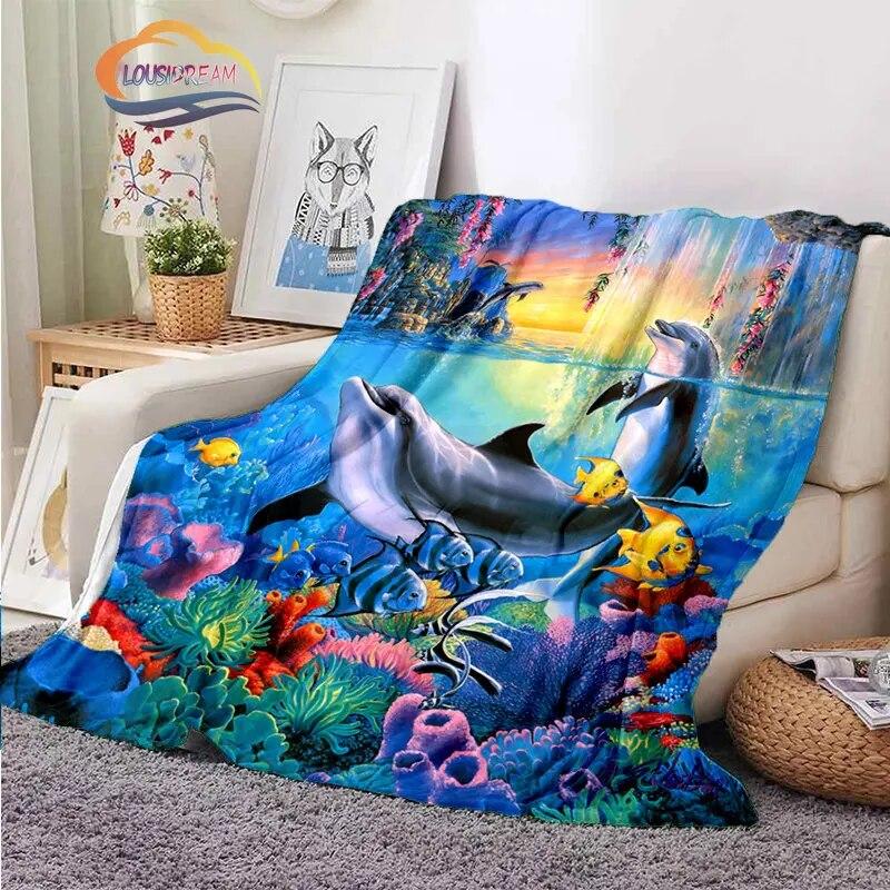 Sea Animal World Series Blanket Cute Oceanic Dolphins Super Soft Delphinids Pattern Sofa Bed Children's