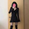 Spring and autumn new small black dress ruffle leaf edge v-neck horn sleeve Spice girl dress pure desire temperament slim hip wrap short