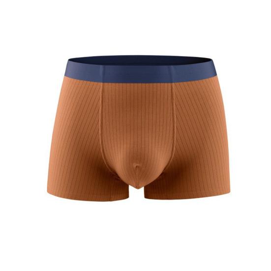Men Boxer Underwear Elastic Mid-Waist Design Patchwork Color Ribbed U-Convex Shorts Briefs Smooth Texture Panties