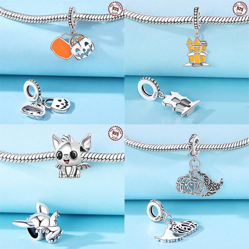 Dark Series Moon Spider Magic Hat Pumpkin Halloween Beads Copper Charms Pendant Fit Original Bracelets Diy For Women Jewelry