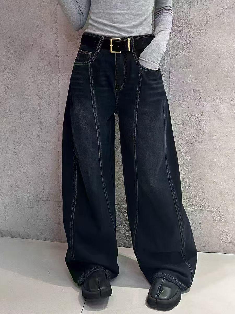 

Fansi Yu Women s 2025 Deconstructed Curved Leg Wide Jeans - Casual BF Lazy Style XL Waist 37.5 cm, Length 105 cm