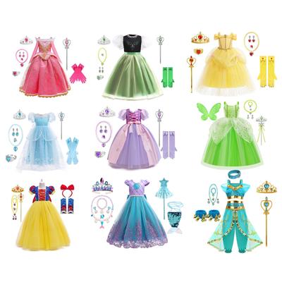 Kleines Mädchen Buntes Prinzessin Bella Elsa Anna Rapunzel Tiana Schneewittchen Halloween Cosplay Kostüm Geburtstagsparty Osterkleid