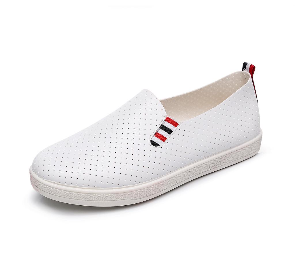 2025 autumn student shoes women's breathable mesh white shoes one pedal leather wear-resistant low-top lazy shoes