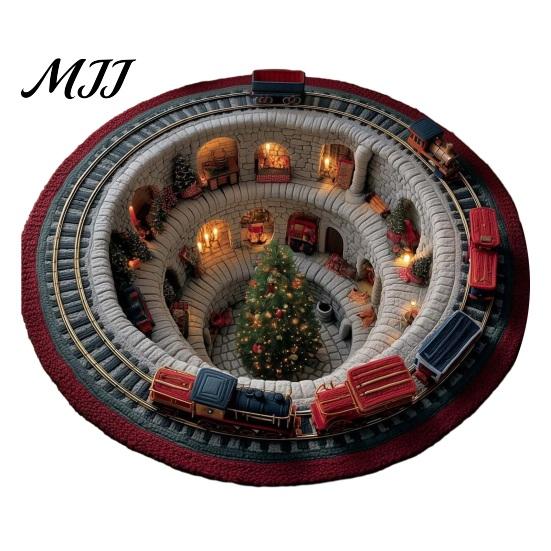 Tappeto Illusione Ottica Natale Tappeto Rotondo 3D, Area Babbo Natale 39 Tappetino per Riunioni Festive Polsterato-Come per Soggiorno Camera da Letto Decorazione Casa