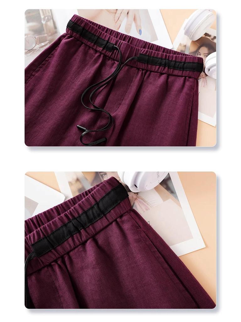 White Cotton Linen High Waist Wide-Leg Pants for Women - Summer 2025 Fashion Casual Nine-Point Length