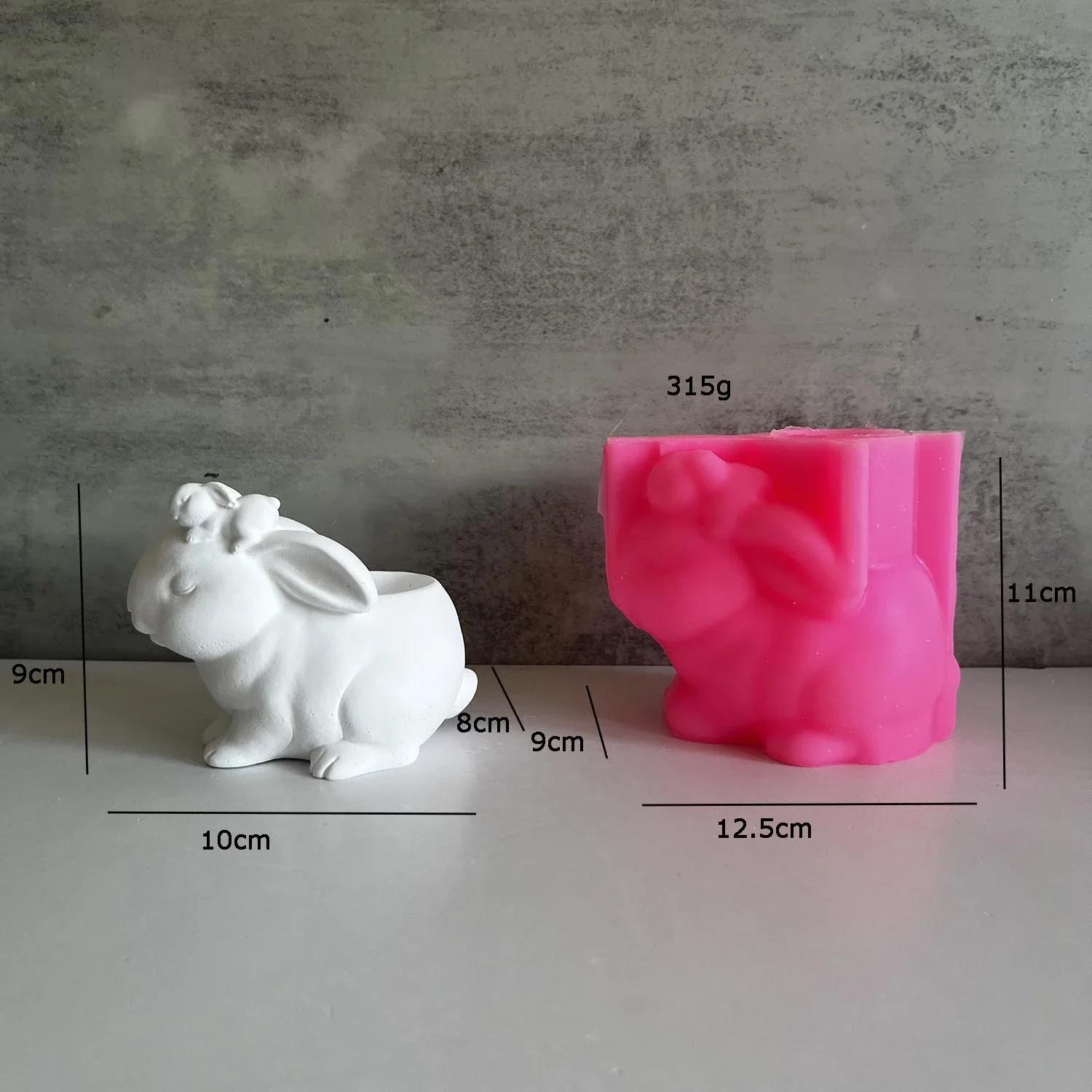 Rabbit Pot Plant Silicone Mold Rabbit Plaster Cement Flower Pot Molds Easter Decoration Moulds