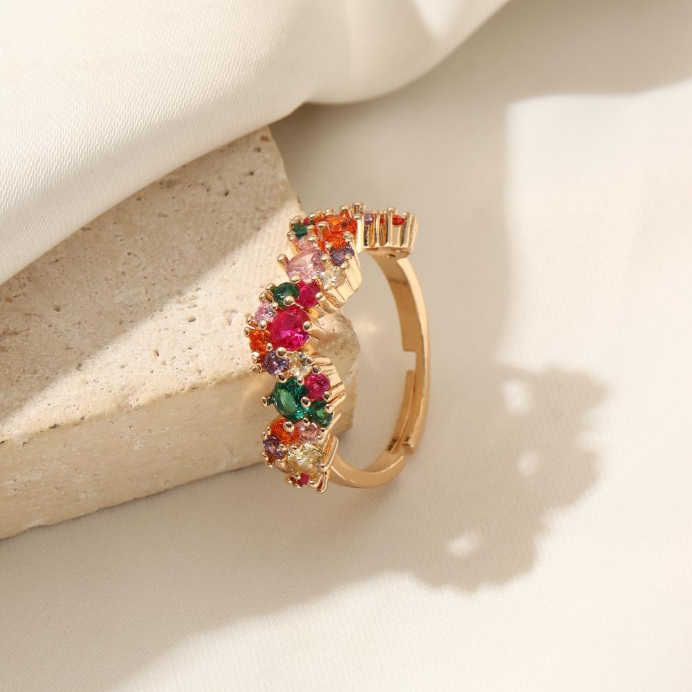 Luxury Green Emerald Open Ring for Women Zirconia Halo Adjustable Finger Ring Wedding Party Jewelry Gift