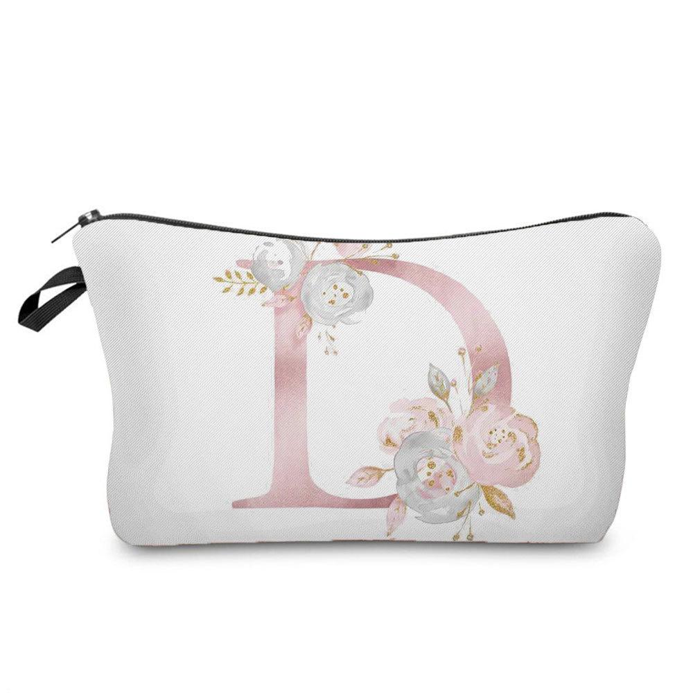 Women Flower Letters Print Cosmetic Bag Toiletries Organize Travel Storage Case 6686