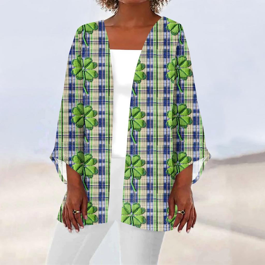 Women's Casual Fashion Caot Printed Lightweight Medium Length Jacket Cardigan