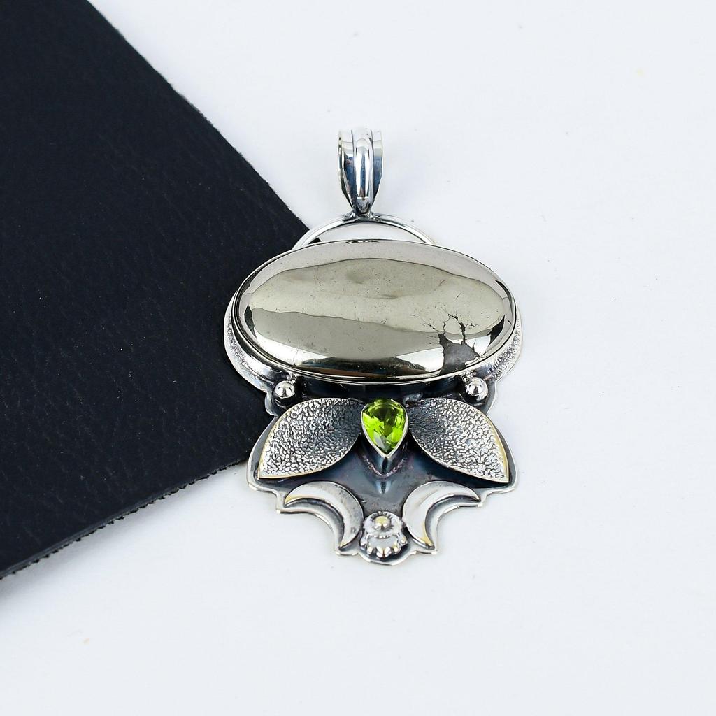 Natürlicher Goldener Apache Pyrit, Citrin Edelstein Silberanhänger in 925 Sterling Silber - Handgefertigtes Design, Alltagsschmuck, Einzigartiges Anhängergeschenk