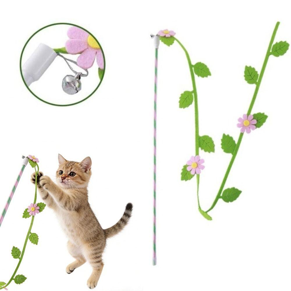 Felt Teaser Cat Wand Flower Leaf Shaped Cat Interactive Toy Cat Teaser Rod Interactive Playing