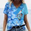 Colorful Love Butterfly Pattern 3D Printed Women's Casual V-neck Short Sleeved T-shirt