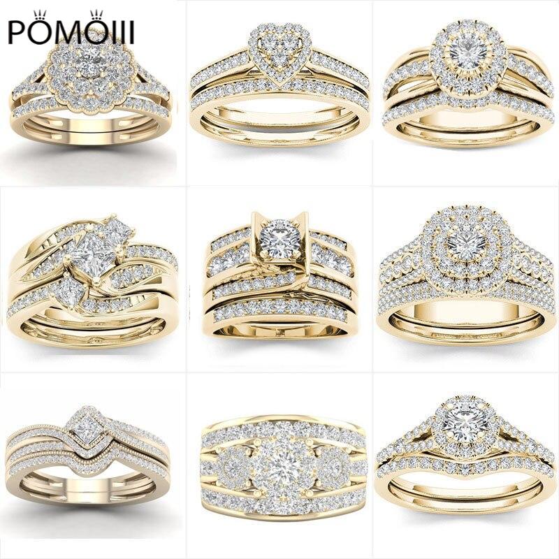 Luxury Wedding Engagement Lover Rings Geometric AAA Cubic Zircon Crystal Rings for Couples Ladies Men