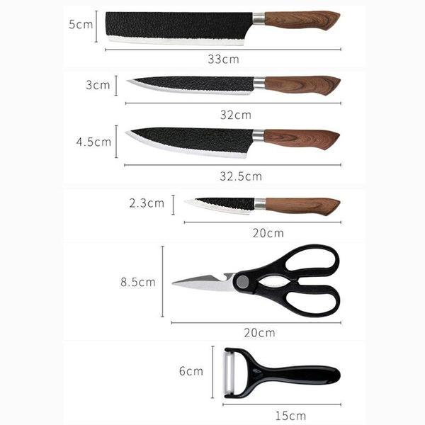 6pcs Stainless Steel Kitchen Knife Set Chef Knives Slicing Knife Meat Cleaver Fruit Knife Peeler Scissors