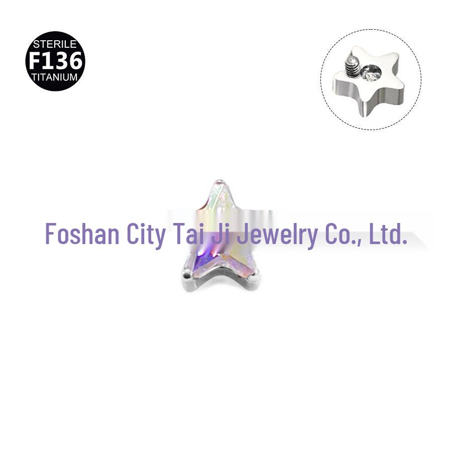 Titanium F136 Alloy Stud Earrings: 5A Zirconia Star Ear, Cartilage, Cochlea, Lip Piercing Jewelry.