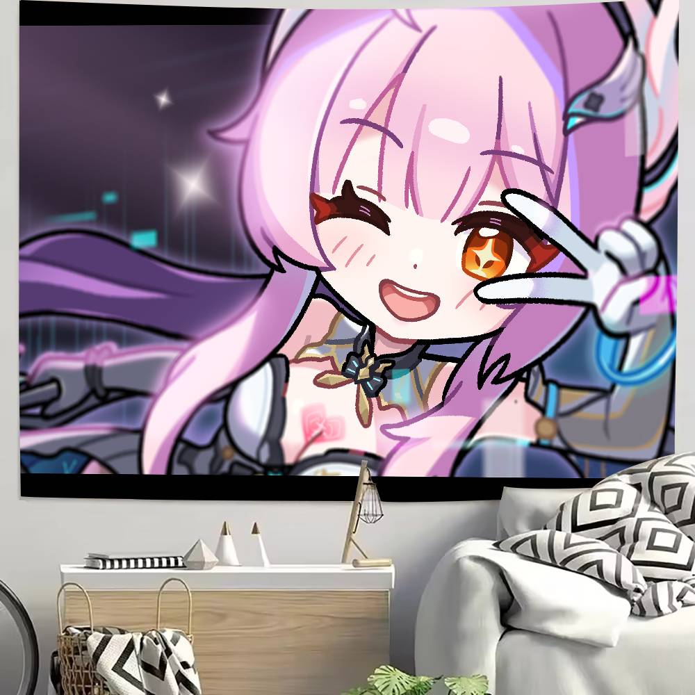 Cute Kawaii Girl Aemeath WUWA Tapestry Decoration Bedroom Dormitory Background Cloth Holiday Home Living Room Club Tapestry