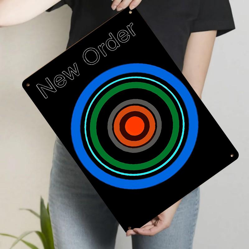 

New Order Band Target Logo Metal Wall Art Decorative Iron Painting for Music Fans Home Decoration 20x30cm（7.8x11.8inch）